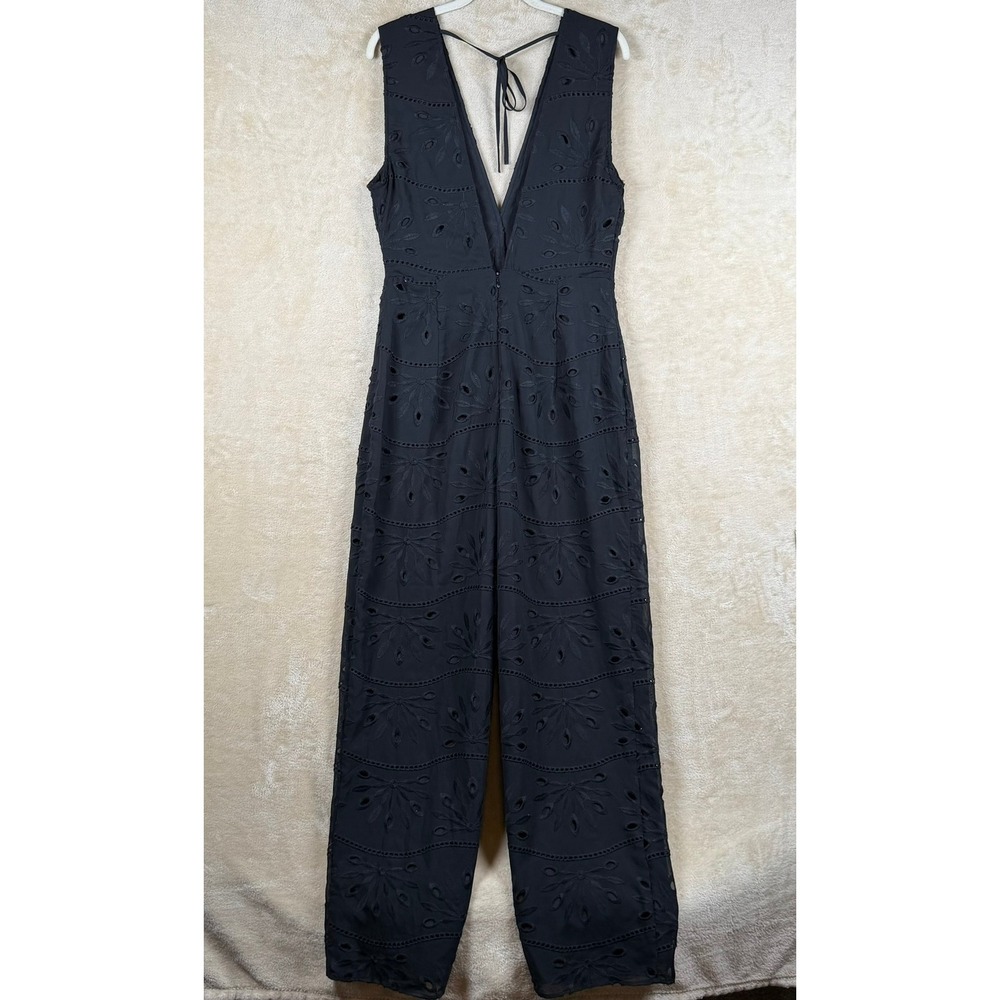 TULAROSA Black Eyelet V Neck Wide Leg Jumpsuit Women's XL Vacation Elegant
